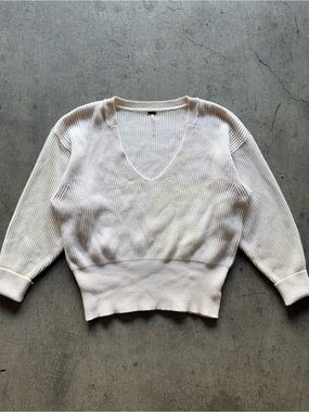 Free People - V-Neck Ribbed Knit Sweater - White - M